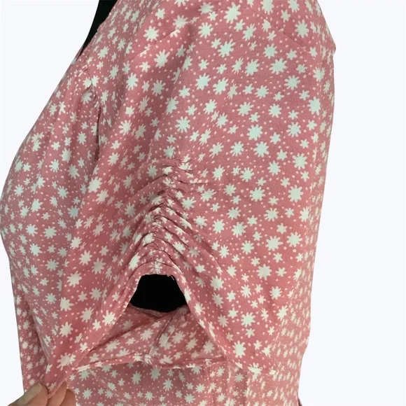 & Other Stories Pink Floral V Neck Wrap Midi Dress Ruched Puffed Sleeves SZ 6 - Picture 9 of 14